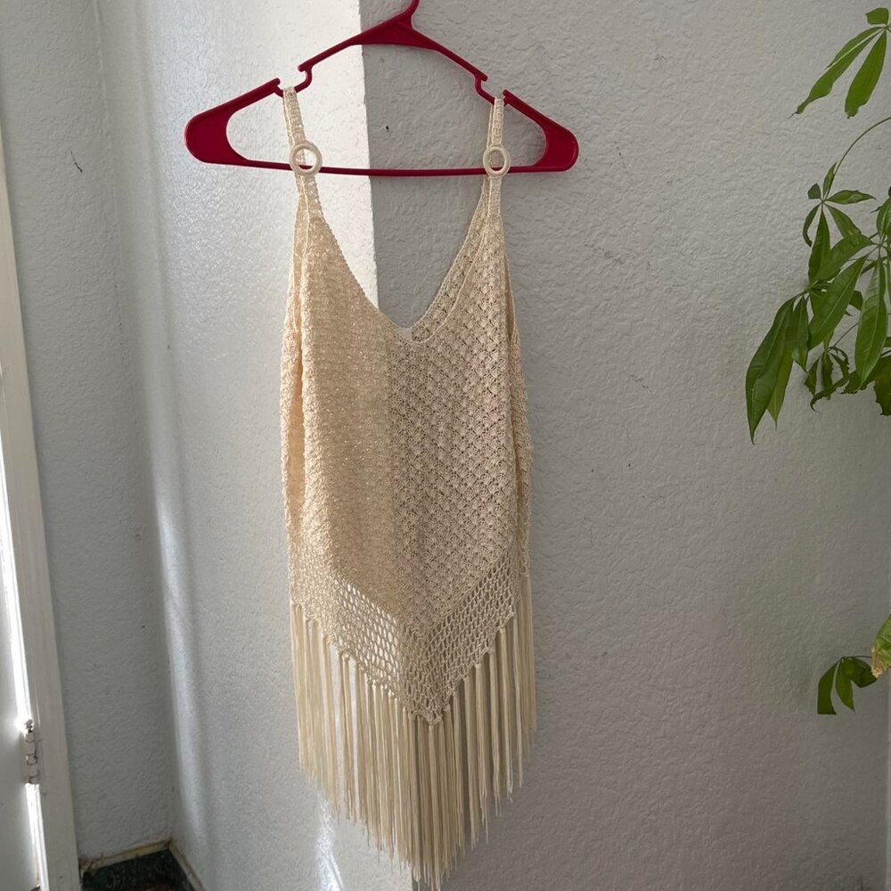 Jennifer Lopez silk gold beaded fringe cami top